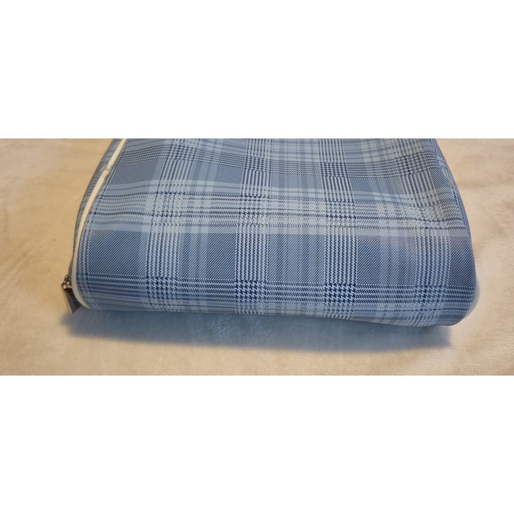 Joan & David Blue Plaid Tote Bag Vinyl Check Pattern Handbag - Picture 3 of 6